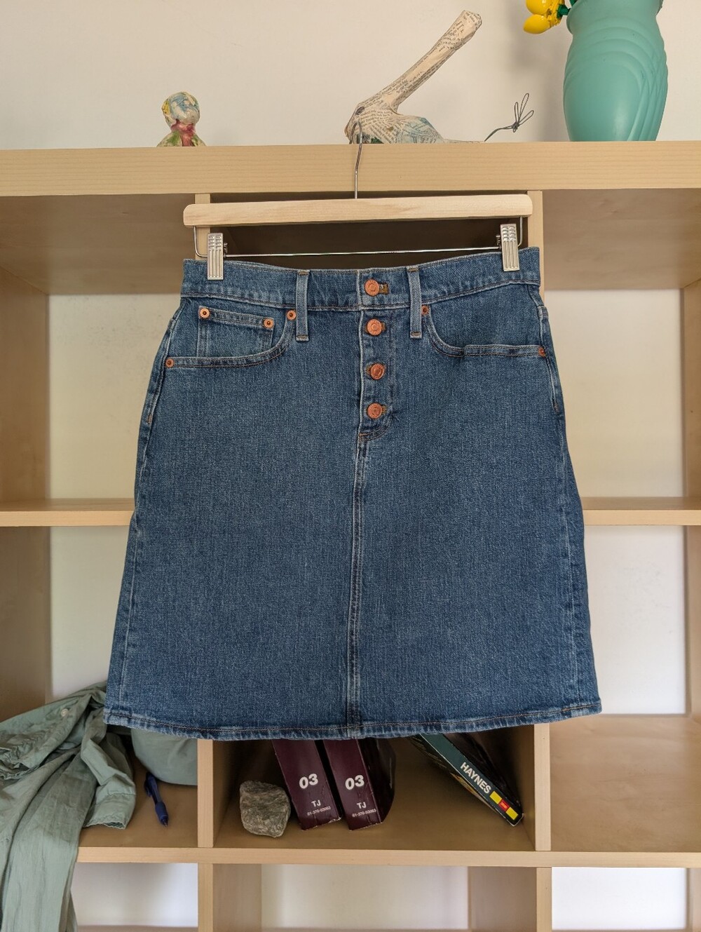 J. Crew Classic Button-Front Denim Skirt in Medium Blue